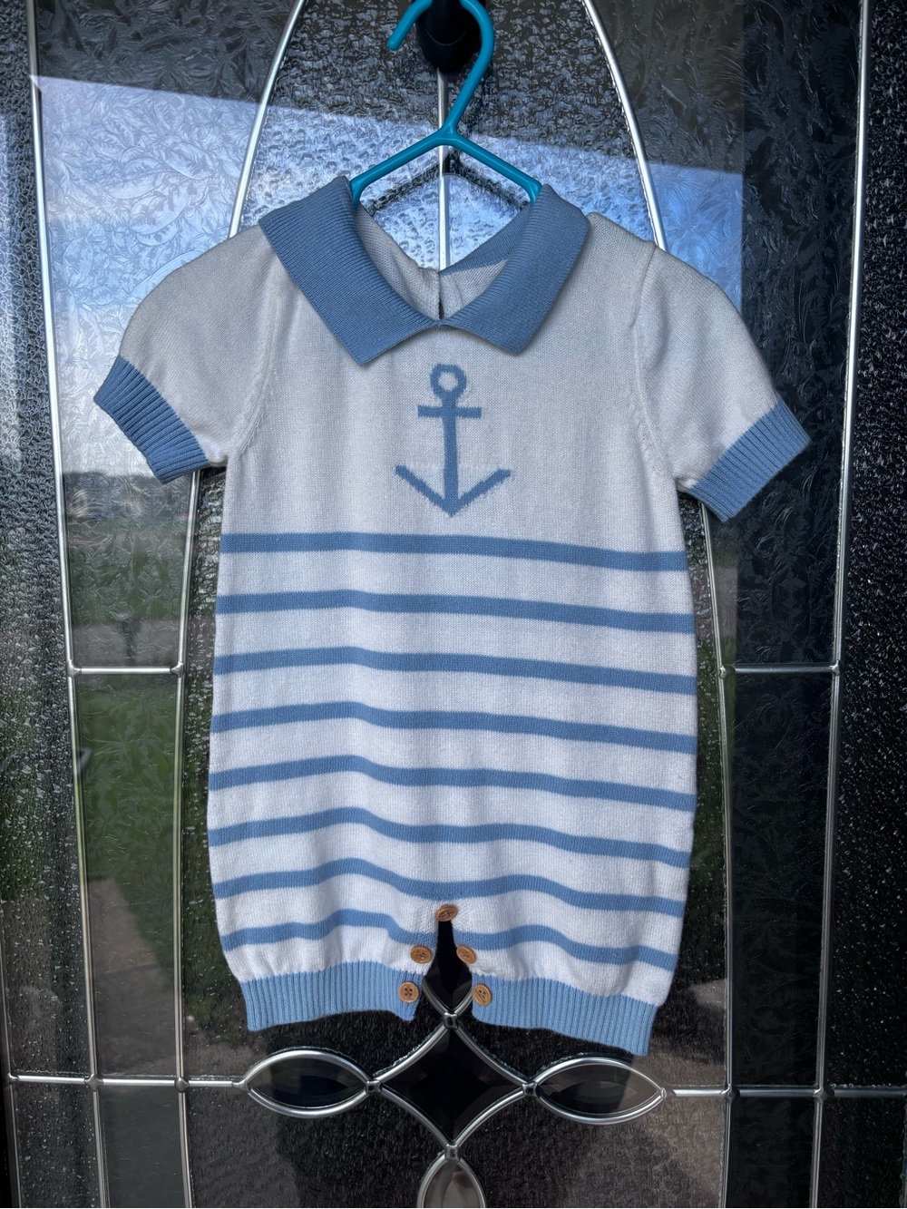 Classic Blue & White Anchor Knit One-Piece for Kids